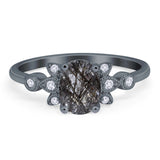 Art Deco Oval Natural Stone Floral Ring