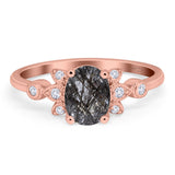 Art Deco Oval Natural Stone Floral Ring