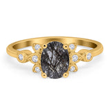 Art Deco Oval Natural Stone Floral Ring