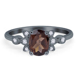 Art Deco Oval Natural Stone Floral Ring