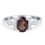 Art Deco Oval Natural Chocolate Smoky Quartz Floral Wedding Ring 925 Sterling Silver