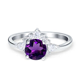 Vintage Style Round Natural Amethyst Wedding Ring 925 Sterling Silver