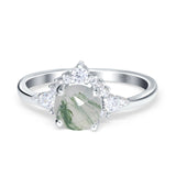 Art Deco Round Natural Stone Flower Ring