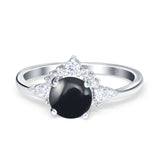 Art Deco Round Natural Stone Flower Ring