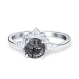 Art Deco Round Natural Stone Flower Ring