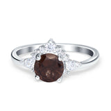 Vintage Style Round Natural Chocolate Smoky Quartz Wedding Ring 925 Sterling Silver