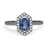 Art Deco Oval Natural Stone Hexagonal Ring