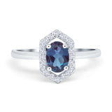 Art Deco Oval Lab Alexandrite Hexagonal Shaped Ring 925 Sterling Silver