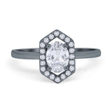 Art Deco Oval Natural Stone Hexagonal Ring