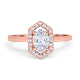 Art Deco Oval Natural Stone Hexagonal Ring