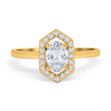 Art Deco Oval Natural Stone Hexagonal Ring