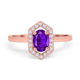 Art Deco Oval Natural Stone Hexagonal Ring