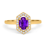 Art Deco Oval Natural Stone Hexagonal Ring