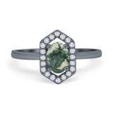 Art Deco Oval Natural Stone Hexagonal Ring