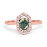 Art Deco Oval Natural Stone Hexagonal Ring