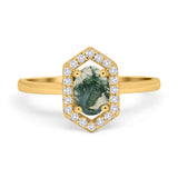 Art Deco Oval Natural Stone Hexagonal Ring