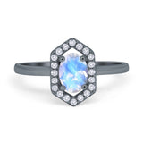 Art Deco Oval Natural Stone Hexagonal Ring