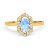 Art Deco Oval Natural Stone Hexagonal Ring