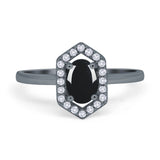 Art Deco Oval Natural Stone Hexagonal Ring