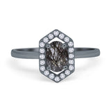 Art Deco Oval Natural Stone Hexagonal Ring