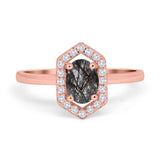 Art Deco Oval Natural Stone Hexagonal Ring