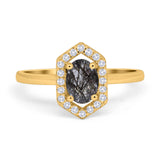 Art Deco Oval Natural Stone Hexagonal Ring