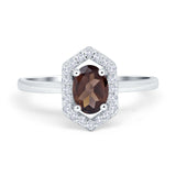 Art Deco Oval Natural Chocolate Smoky Quartz Hexagonal Shaped Ring 925 Sterling Silver