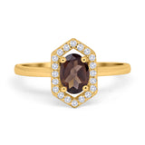 Art Deco Oval Natural Stone Hexagonal Ring