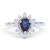Art Deco Pear Teardrop Lab Alexandrite Floral Ring 925 Sterling Silver