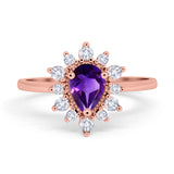 Pear Teardrop Natural Stone Floral Ring