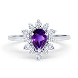 Pear Teardrop Natural Stone Floral Ring