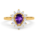 Pear Teardrop Natural Stone Floral Ring