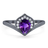 Pear Natural Stone Leaf Chevron Ring