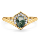 Pear Natural Stone Leaf Chevron Ring