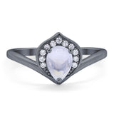 Pear Natural Stone Leaf Chevron Ring