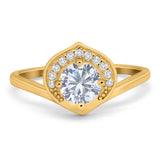 Art Deco Round Natural Stone Leaf Style Ring