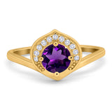 Art Deco Round Natural Stone Leaf Style Ring