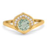 Art Deco Round Natural Stone Leaf Style Ring