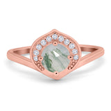 Art Deco Round Natural Stone Leaf Style Ring