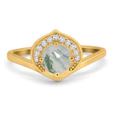 Art Deco Round Natural Stone Leaf Style Ring