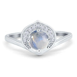 Art Deco Round Natural Stone Leaf Style Ring