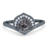 Art Deco Round Natural Stone Leaf Style Ring