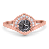 Art Deco Round Natural Stone Leaf Style Ring