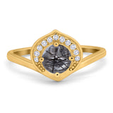 Art Deco Round Natural Stone Leaf Style Ring