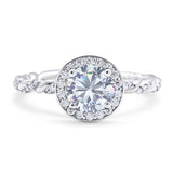 Art Deco Round Moissanite Twisted Halo Ring 925 Sterling Silver