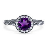 Art Deco Round Natural Stone Halo Ring