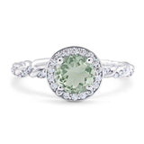 Art Deco Round Natural Stone Halo Ring