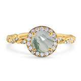 Art Deco Round Natural Stone Halo Ring
