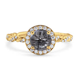 Art Deco Round Natural Stone Halo Ring