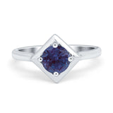 Diamond Shape Round Lab Alexandrite Solitaire Ring 925 Sterling Silver